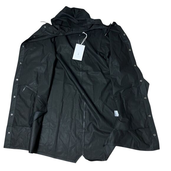 Rains Jacket Mens S/M Black Waterproof Long Jacket Hooded Lightweight Outerwear - Picture 12 of 14